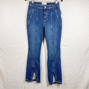 Free People We The Free Dark Wash Crvy High Rise Flare Split Hem Boho Jeans